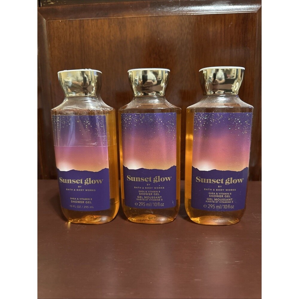 3 BATH & BODY WORKS SUNSET GLOW SHEA SHOWER GEL BODY WASH 10 FL OZ NEW